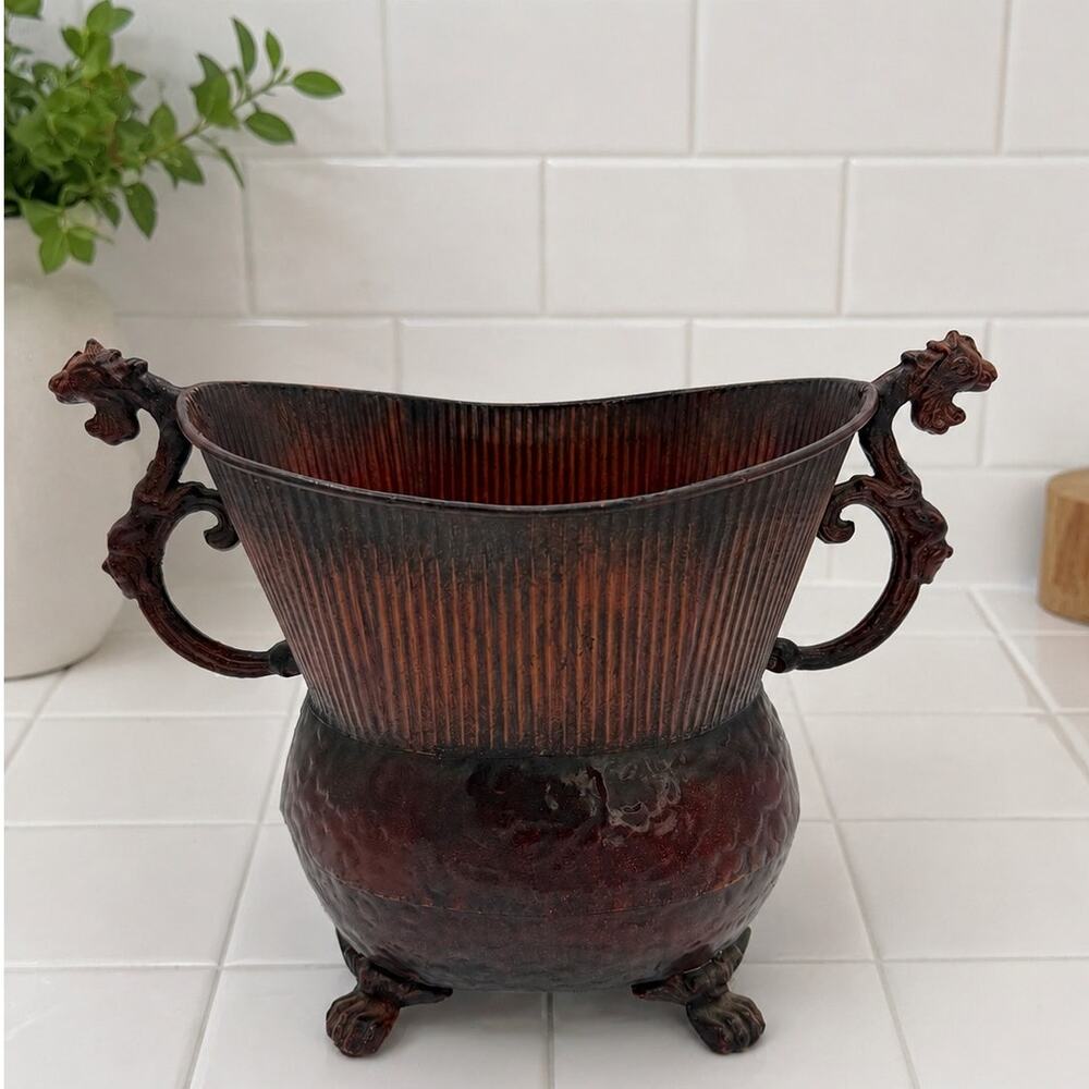 1990's Metal Griffin Footed Planter